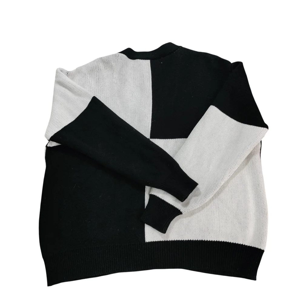 Lisa Says Gah Lauda Cardigan Black White Colorblock Oversized Knit Size M/L